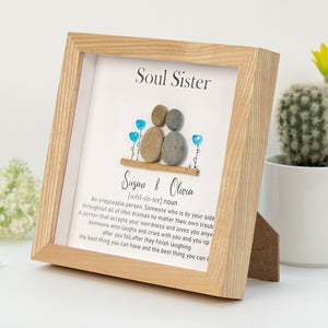 Dova Art Soul Sister Pebble Art - Frame Pebble Artwork Stand on Desktop or Wall Hanging 8x8 inch by Dovaart.com