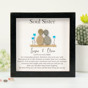 Dova Art Soul Sister Pebble Art - Frame Pebble Artwork Stand on Desktop or Wall Hanging 8x8 inch by Dovaart.com