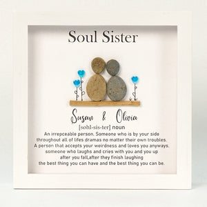 Dova Art Soul Sister Pebble Art - Frame Pebble Artwork Stand on Desktop or Wall Hanging 8x8 inch by Dovaart.com