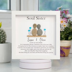 Dova Art Soul Sister Pebble Art - Frame Pebble Artwork Stand on Desktop or Wall Hanging 8x8 inch by Dovaart.com