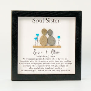 Dova Art Soul Sister Pebble Art - Frame Pebble Artwork Stand on Desktop or Wall Hanging 8x8 inch by Dovaart.com