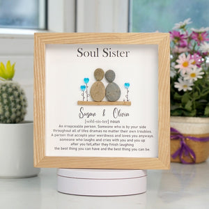 Dova Art Soul Sister Pebble Art - Frame Pebble Artwork Stand on Desktop or Wall Hanging 8x8 inch by Dovaart.com