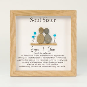 Dova Art Soul Sister Pebble Art - Frame Pebble Artwork Stand on Desktop or Wall Hanging 8x8 inch by Dovaart.com
