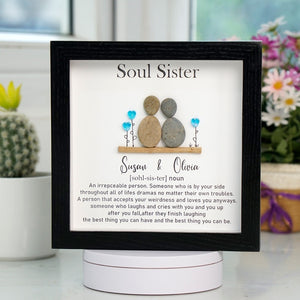 Dova Art Soul Sister Pebble Art - Frame Pebble Artwork Stand on Desktop or Wall Hanging 8x8 inch by Dovaart.com