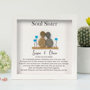 Dova Art Soul Sister Pebble Art - Frame Pebble Artwork Stand on Desktop or Wall Hanging 8x8 inch by Dovaart.com