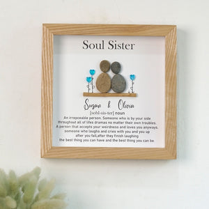 Dova Art Soul Sister Pebble Art - Frame Pebble Artwork Stand on Desktop or Wall Hanging 8x8 inch by Dovaart.com