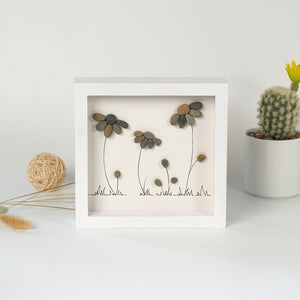 Dova Art Stone Flower Pebble Art - Frame Pebble Artwork Stand on Desktop or Wall Hanging 8x8 inch by Dovaart.com