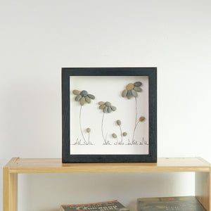 Dova Art Stone Flower Pebble Art - Frame Pebble Artwork Stand on Desktop or Wall Hanging 8x8 inch by Dovaart.com