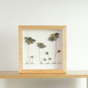 Dova Art Stone Flower Pebble Art - Frame Pebble Artwork Stand on Desktop or Wall Hanging 8x8 inch by Dovaart.com