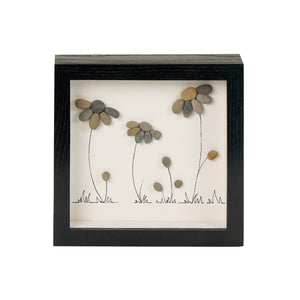 Dova Art Stone Flower Pebble Art - Frame Pebble Artwork Stand on Desktop or Wall Hanging 8x8 inch by Dovaart.com
