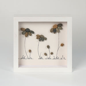 Dova Art Stone Flower Pebble Art - Frame Pebble Artwork Stand on Desktop or Wall Hanging 8x8 inch by Dovaart.com
