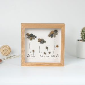 Dova Art Stone Flower Pebble Art - Frame Pebble Artwork Stand on Desktop or Wall Hanging 8x8 inch by Dovaart.com