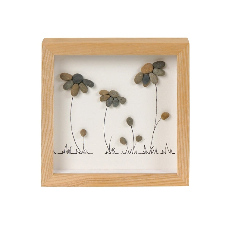 Dova Art Stone Flower Pebble Art - Frame Pebble Artwork Stand on Desktop or Wall Hanging 8x8 inch by Dovaart.com