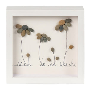 Dova Art Stone Flower Pebble Art - Frame Pebble Artwork Stand on Desktop or Wall Hanging 8x8 inch by Dovaart.com
