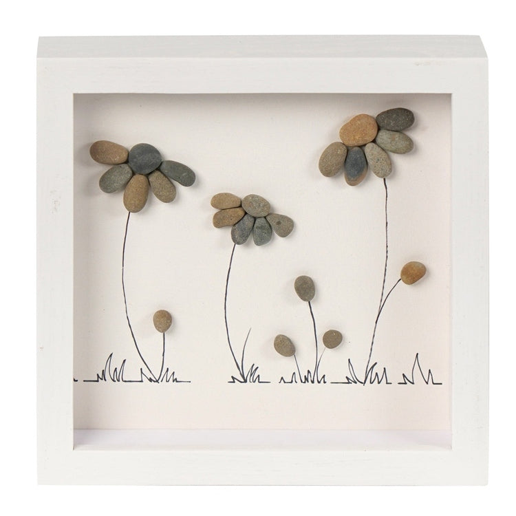 Dova Art Stone Flower Pebble Art - Frame Pebble Artwork Stand on Desktop or Wall Hanging 8x8 inch by Dovaart.com