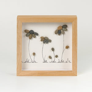 Dova Art Stone Flower Pebble Art - Frame Pebble Artwork Stand on Desktop or Wall Hanging 8x8 inch by Dovaart.com