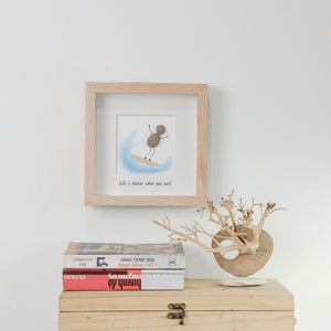 Dova Art Surf Pebble Art - Frame Pebble Artwork Stand on Desktop or Wall Hanging 8x8 inch by Dovaart.com