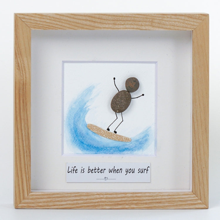 Dova Art Surf Pebble Art - Frame Pebble Artwork Stand on Desktop or Wall Hanging 8x8 inch by Dovaart.com