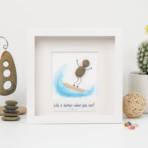 Dova Art Surf Pebble Art - Frame Pebble Artwork Stand on Desktop or Wall Hanging 8x8 inch by Dovaart.com