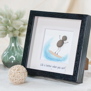 Dova Art Surf Pebble Art - Frame Pebble Artwork Stand on Desktop or Wall Hanging 8x8 inch by Dovaart.com