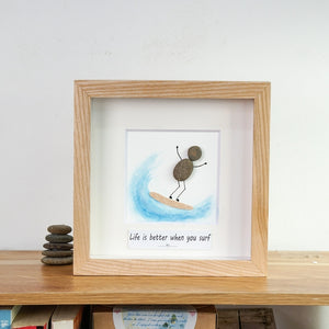 Dova Art Surf Pebble Art - Frame Pebble Artwork Stand on Desktop or Wall Hanging 8x8 inch by Dovaart.com