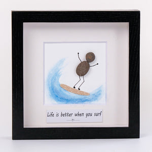 Dova Art Surf Pebble Art - Frame Pebble Artwork Stand on Desktop or Wall Hanging 8x8 inch by Dovaart.com
