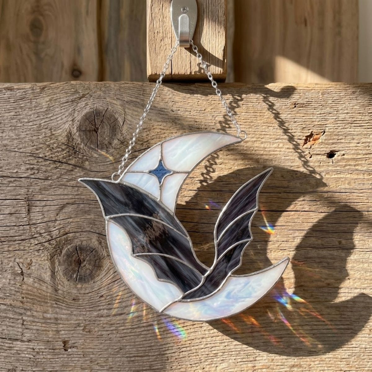 Halloween Bat Suncatcher, Gothic Moon Stained Glass Decor, Witchy Window Hanging, Bat Lover Gift, Spooky Home Decor, Halloween Gift