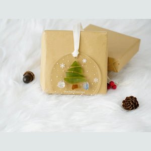 Engaged Christmas Ornament - Custom Greenery Engagement Keepsake, Personalized Our First Christmas Engaged Sea Glass Ornament by Dovaart.com
