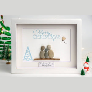 Family Christmas pebble art with Dog/Cat - Christmas Gifts for Family by Dovaart.com