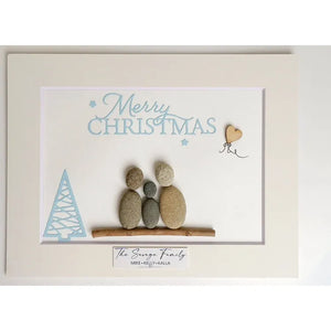 Family Christmas pebble art with Dog/Cat - Christmas Gifts for Family by Dovaart.com