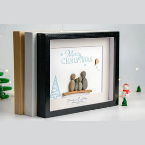 Family Christmas pebble art with Dog/Cat - Christmas Gifts for Family by Dovaart.com