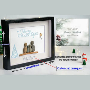 Family Christmas pebble art with Dog/Cat - Christmas Gifts for Family by Dovaart.com