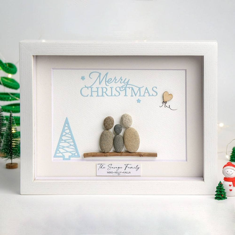 Family Christmas pebble art with Dog/Cat - Christmas Gifts for Family by Dovaart.com