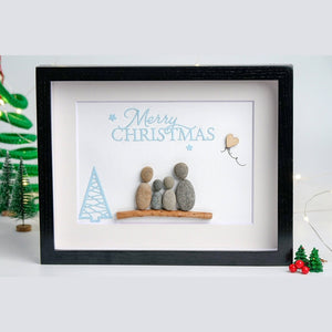Family Christmas pebble art with Dog/Cat - Christmas Gifts for Family by Dovaart.com