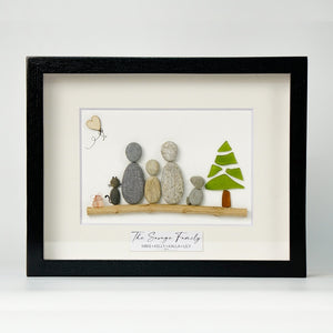 Family Portrait With Pets Christmas Sea Glass Tree Art - Christmas Custom Portrait by Dovaart.com