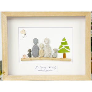 Family Portrait With Pets Christmas Sea Glass Tree Art - Christmas Custom Portrait by Dovaart.com