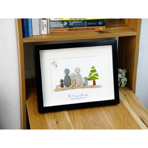 Family Portrait With Pets Christmas Sea Glass Tree Art - Christmas Custom Portrait by Dovaart.com