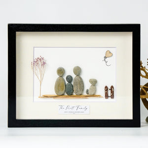 Family with Pets Portrait Pebble Art, Personalized Christmas Picture Frame For Family, Pebble Art For Family by Dovaart.com