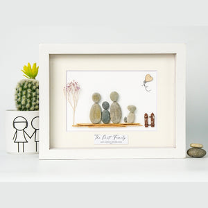 Family with Pets Portrait Pebble Art, Personalized Christmas Picture Frame For Family, Pebble Art For Family by Dovaart.com