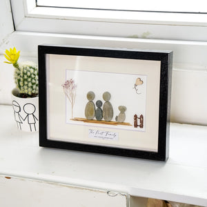 Family with Pets Portrait Pebble Art, Personalized Christmas Picture Frame For Family, Pebble Art For Family by Dovaart.com