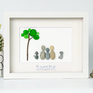 Family with Pets Portrait Sea Glass Art, Personalized Christmas Picture Frame For Family, Sea Glass Art For Family by Dovaart.com