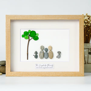 Family with Pets Portrait Sea Glass Art, Personalized Christmas Picture Frame For Family, Sea Glass Art For Family by Dovaart.com
