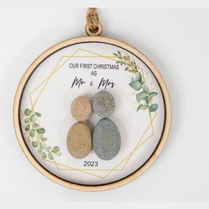 First Christmas as Mr and Mrs Ornament 2023, Newlyweds Wood Pebble Ornament 4 Inch by Dovaart.com