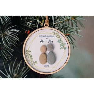 First Christmas as Mr and Mrs Ornament 2023, Newlyweds Wood Pebble Ornament 4 Inch by Dovaart.com