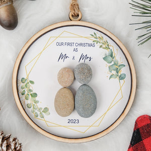 First Christmas as Mr and Mrs Ornament 2023, Newlyweds Wood Pebble Ornament 4 Inch by Dovaart.com