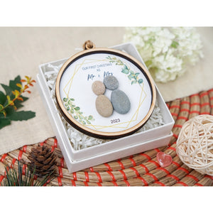 First Christmas as Mr and Mrs Ornament 2023, Newlyweds Wood Pebble Ornament 4 Inch by Dovaart.com