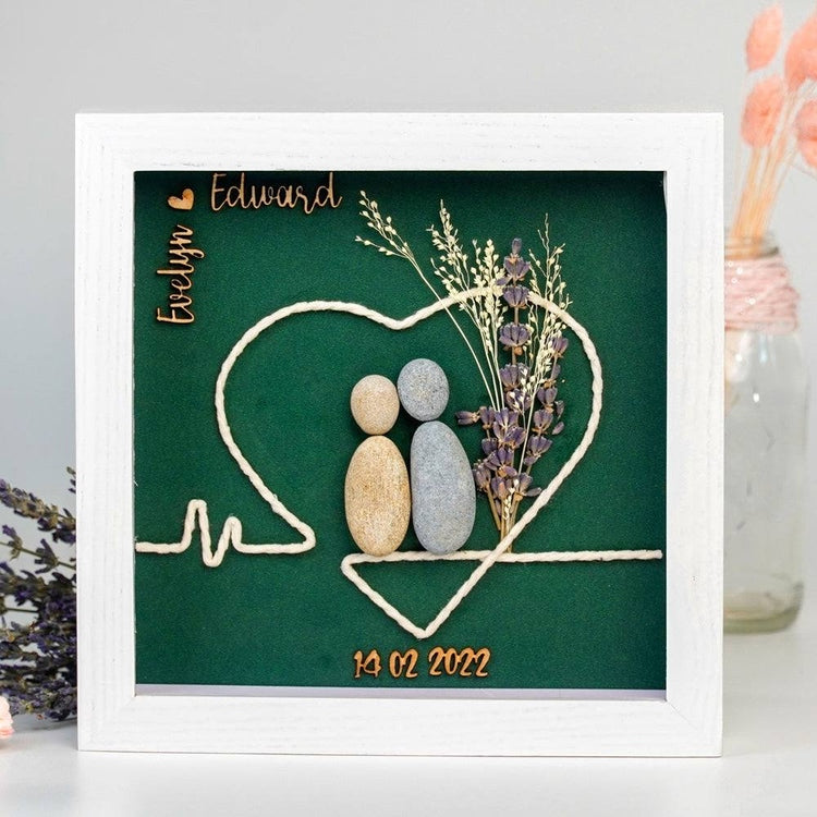 First Date Memories Pebbles Handmade couple with flower by Dovaart.com