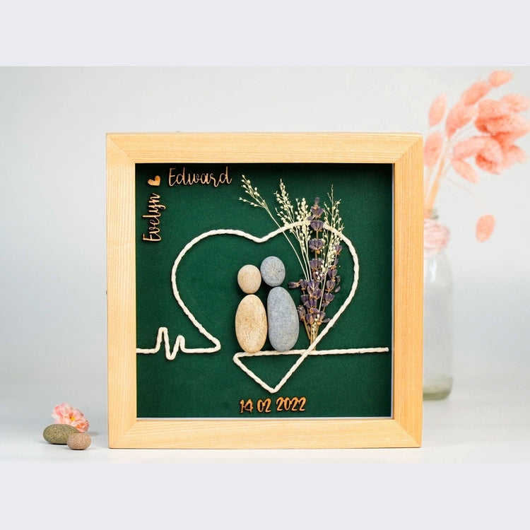First Date Memories Pebbles Handmade couple with flower by Dovaart.com