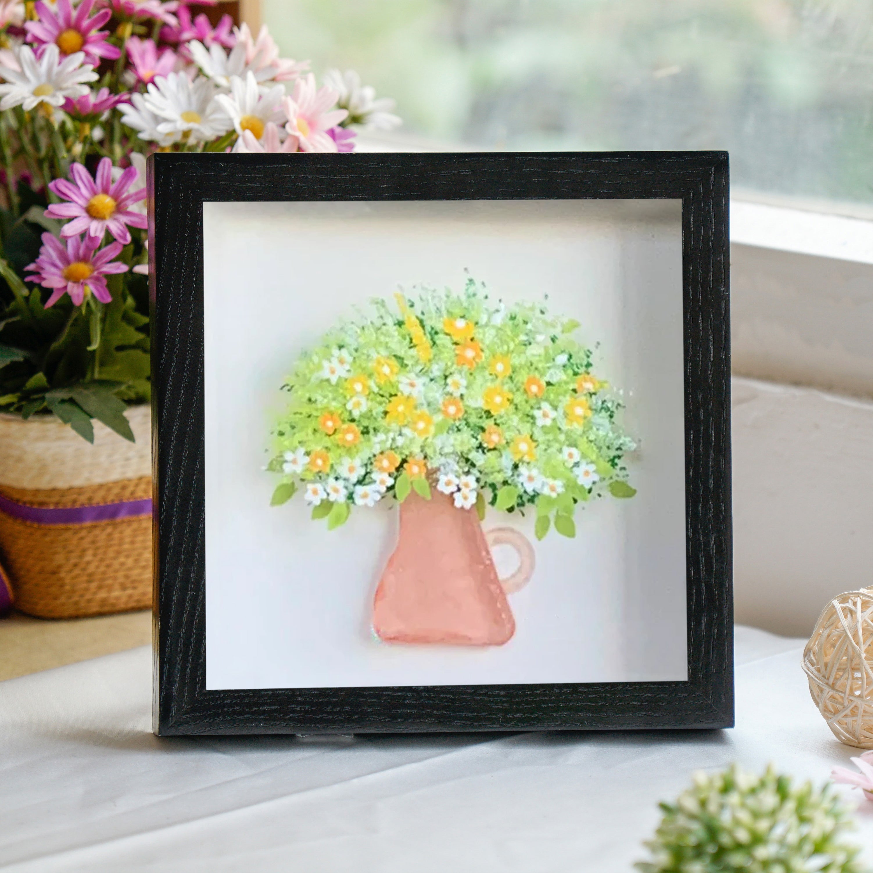 Vibrant Floral Pitcher Frame, Retirement Pebble Art For Dad, Thoughtful Retirement Gift For Dad, Best Daddy Present
