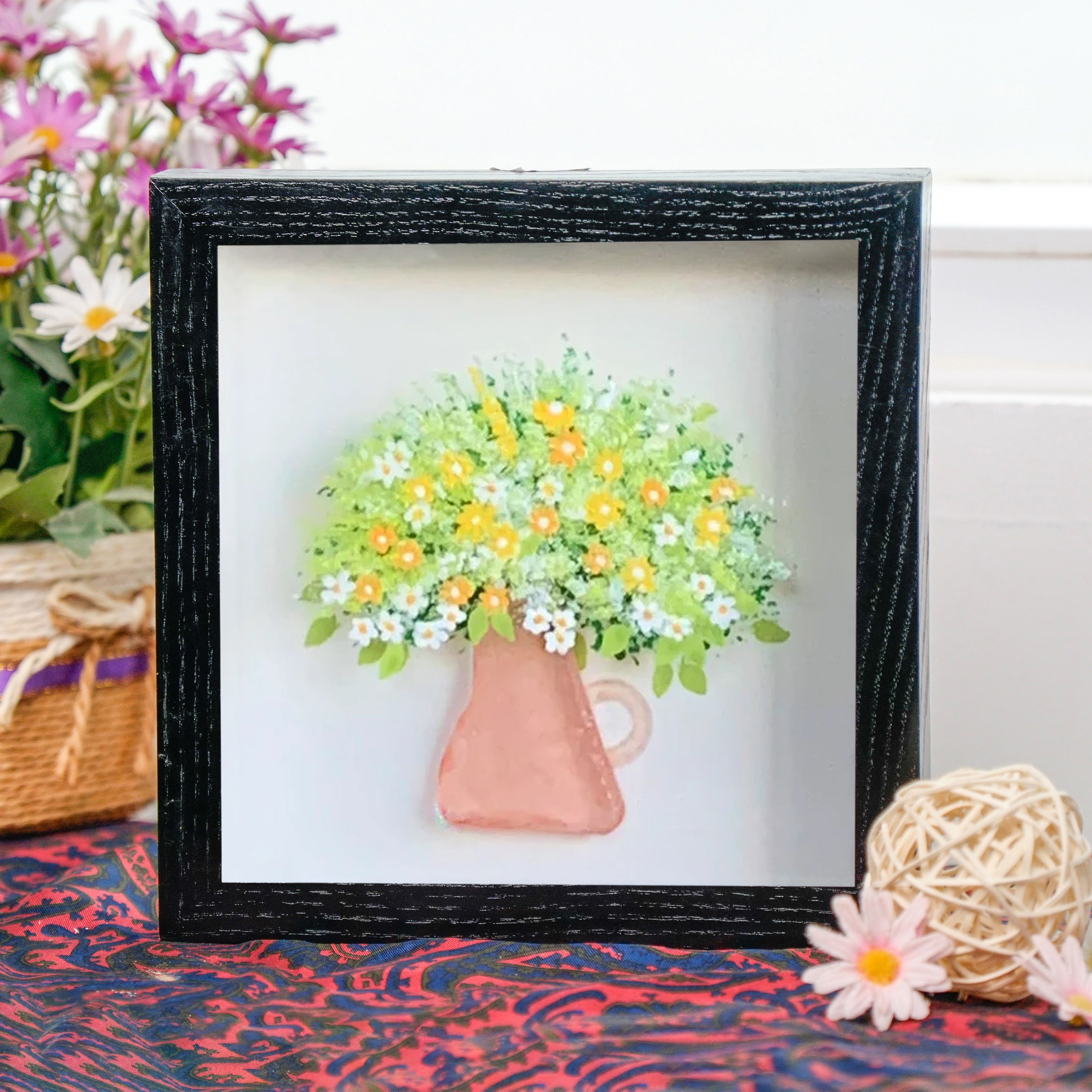 Vibrant Floral Pitcher Frame, Retirement Pebble Art For Dad, Thoughtful Retirement Gift For Dad, Best Daddy Present